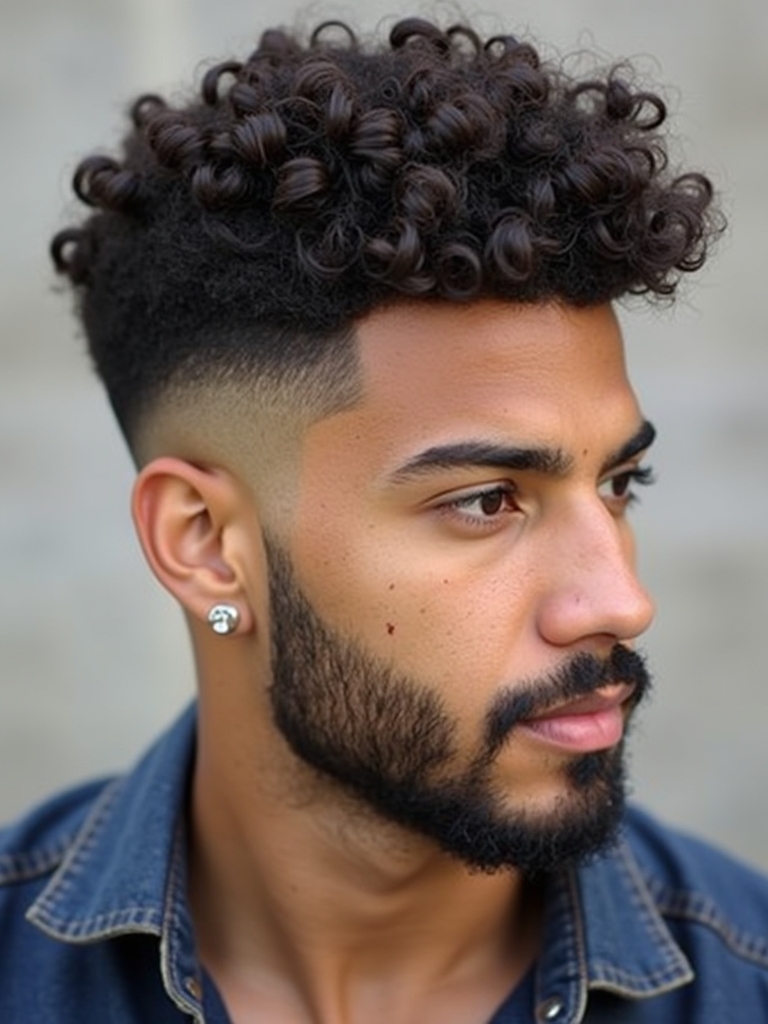 Men's Short Curly Hairstyles: Short Curls with Temple Fade