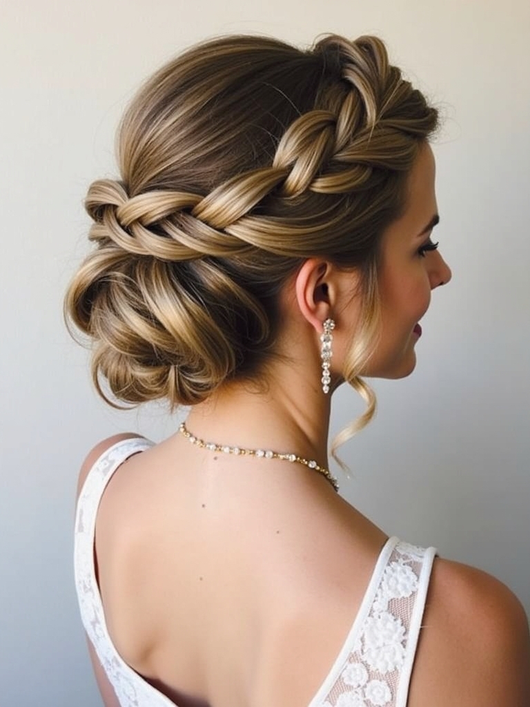 Braids Hair Styles Updo: Braided Bun with Bangs