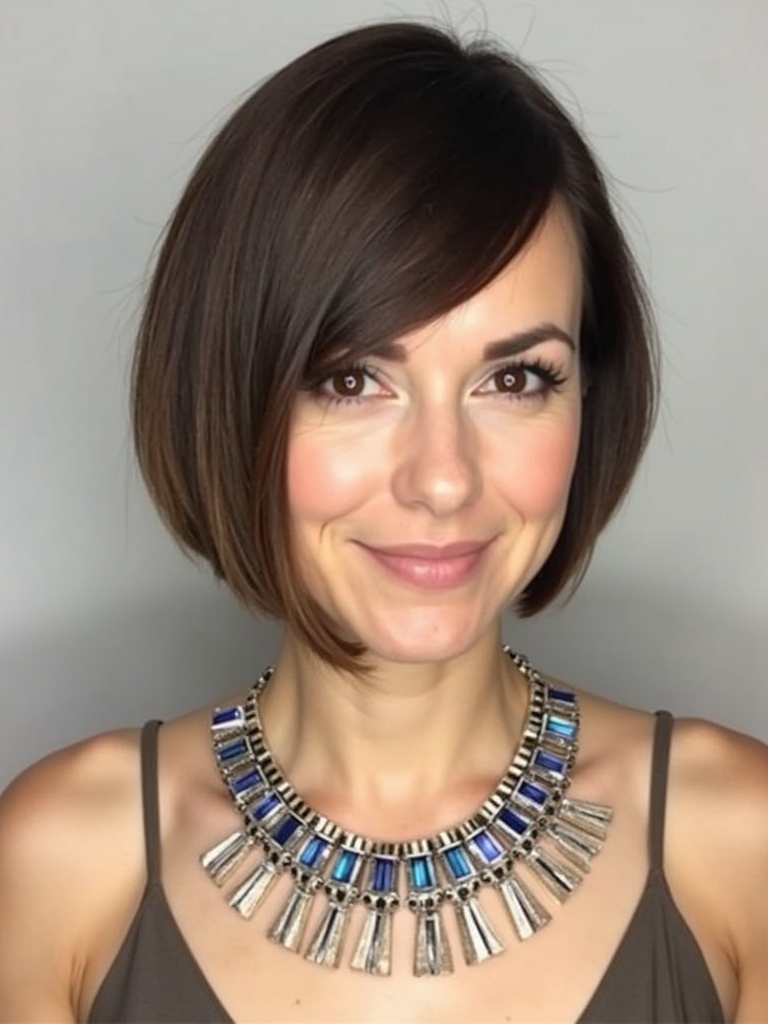 Angled Bob Haircut With Statement Earrings