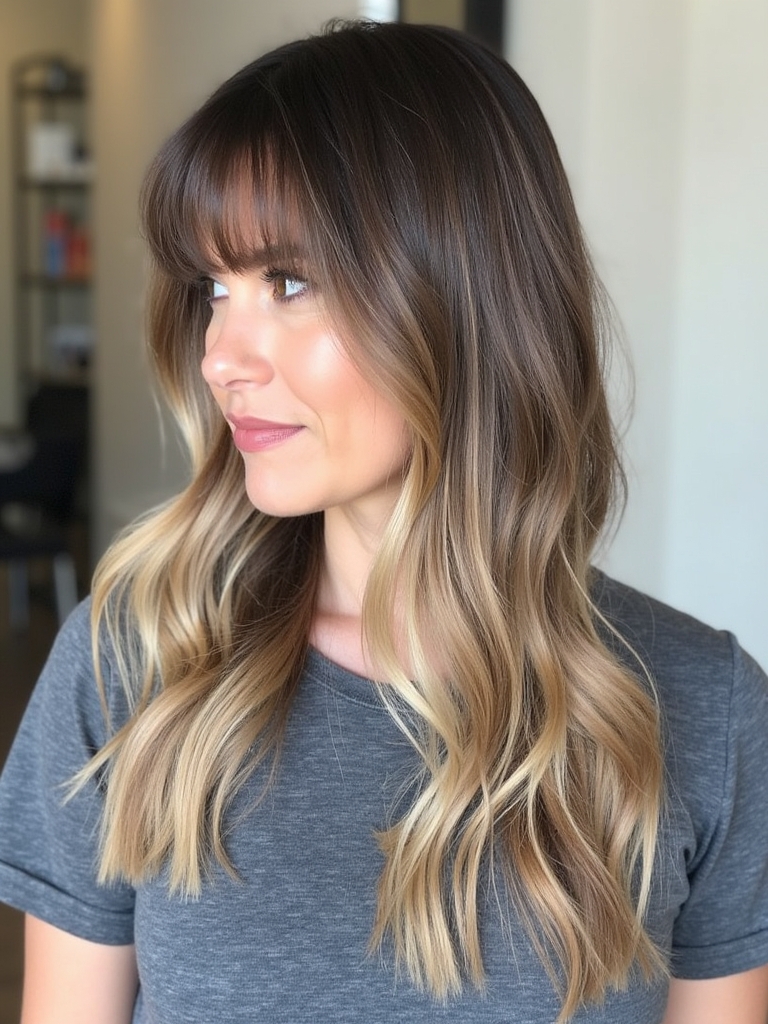 Face Framing Curtain Bangs with Lowlights