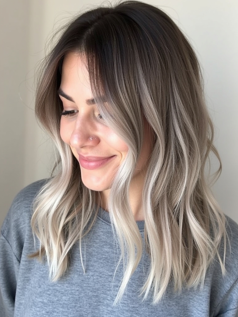 Cool Tone Brown Hair with Silvery Highlights