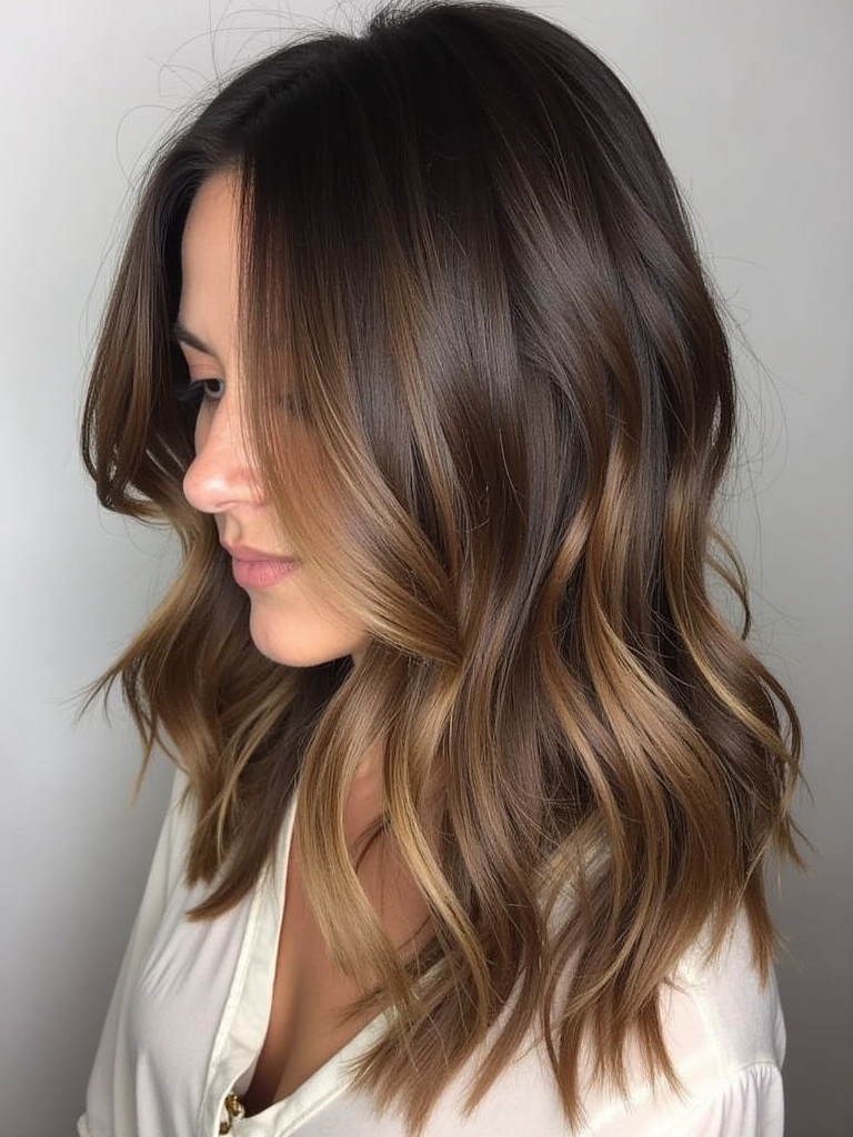 Cool Tone Brown Hair with Dark Money Piece