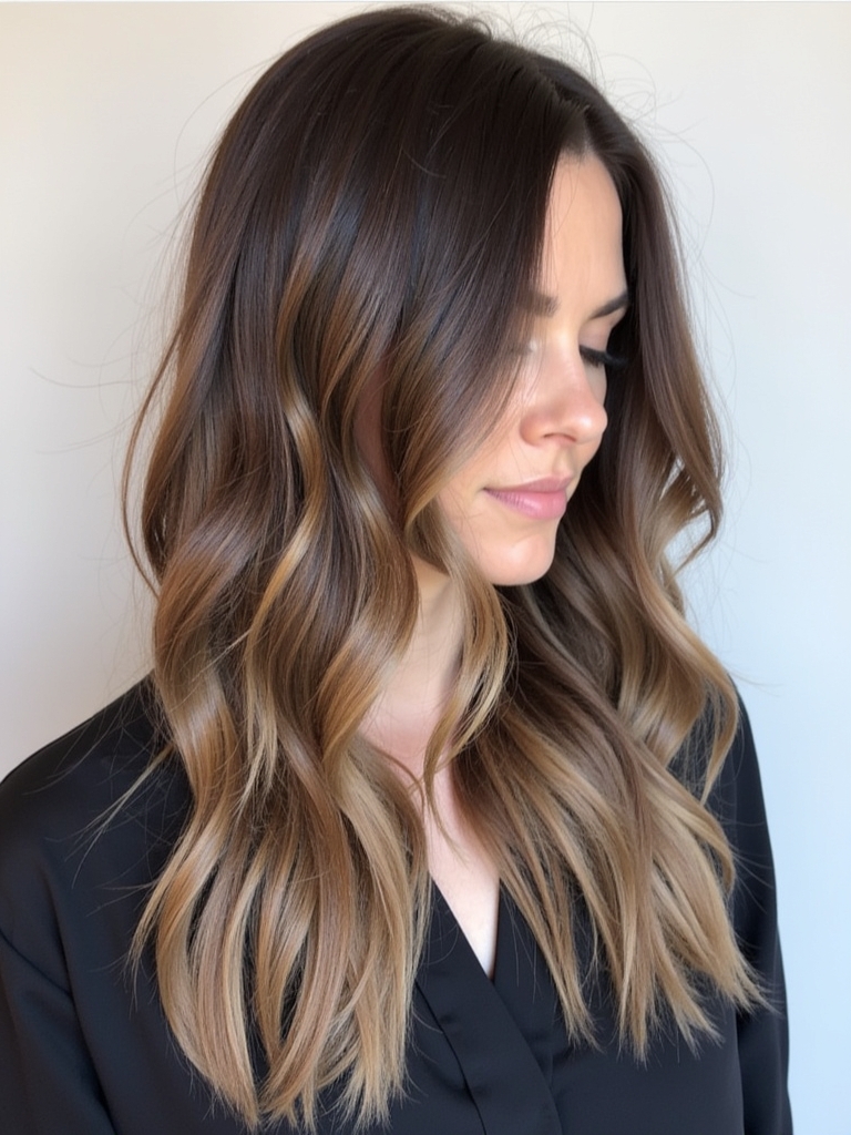 Cool Tone Brown Hair with Ribbon Highlights