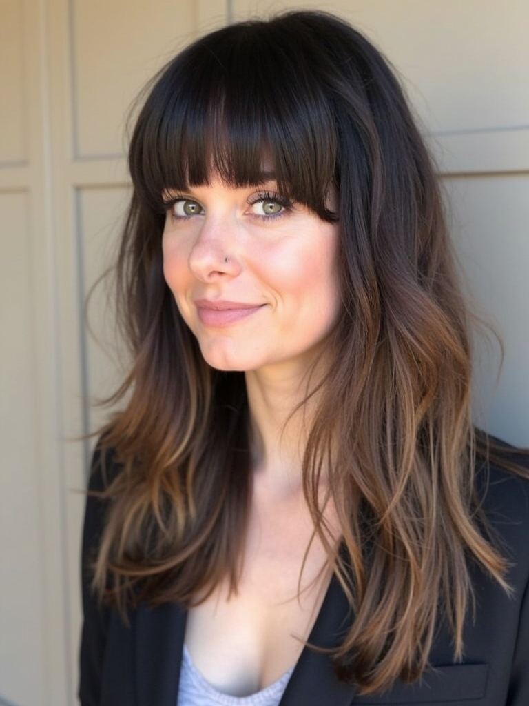 Face Framing Curtain Bangs with Balayage Hair