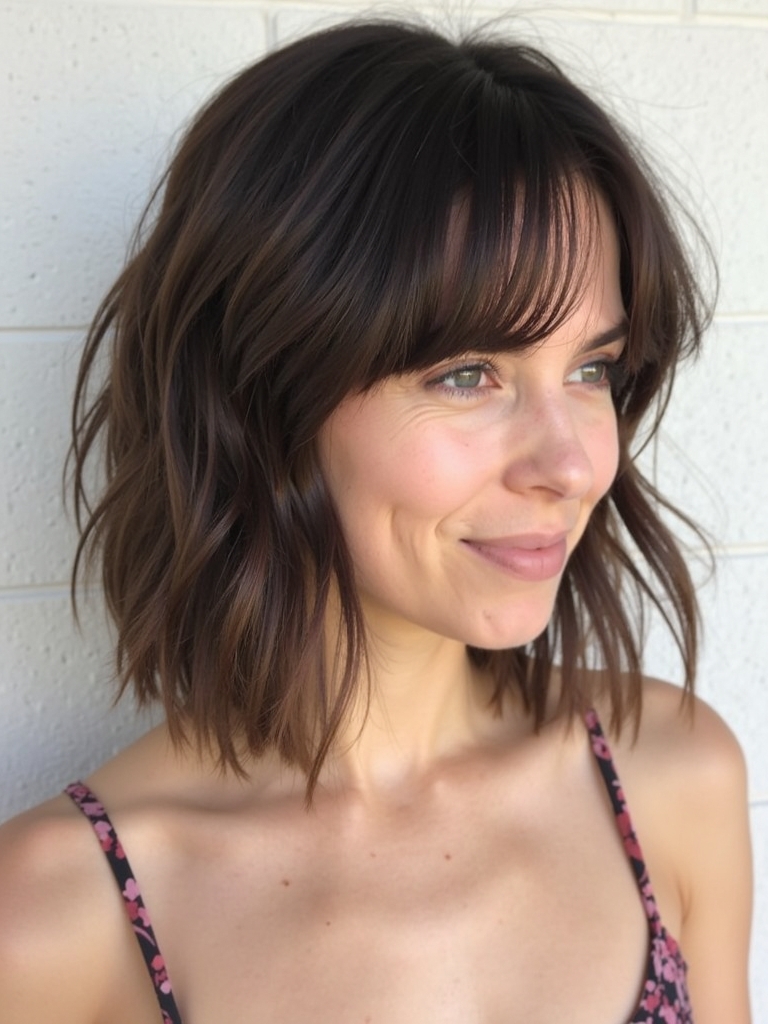 Face Framing Curtain Bangs with Asymmetrical Haircut