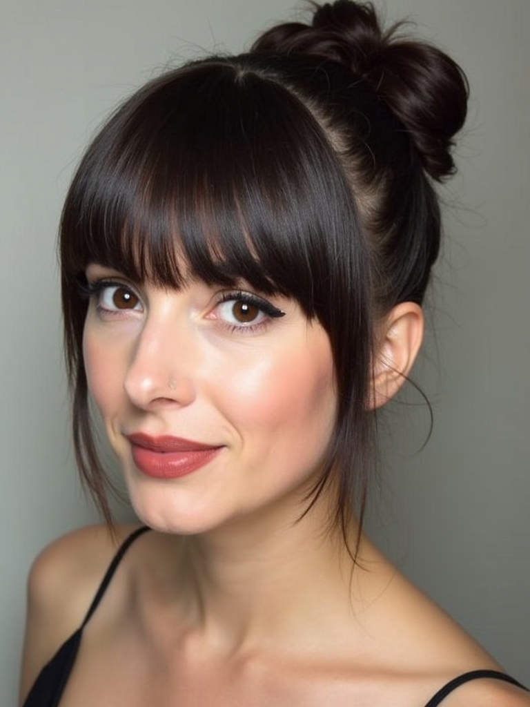Face Framing Curtain Bangs with Half-Up Hairstyle