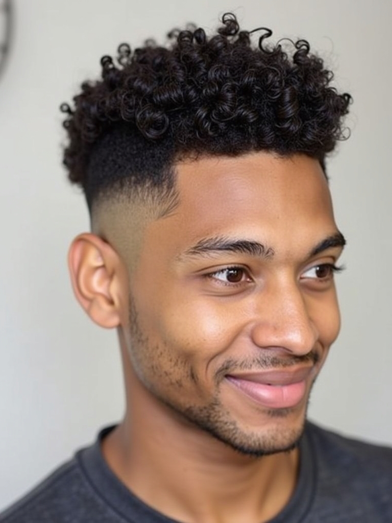Men's Short Curly Hairstyles: Curls with Angular Fringe