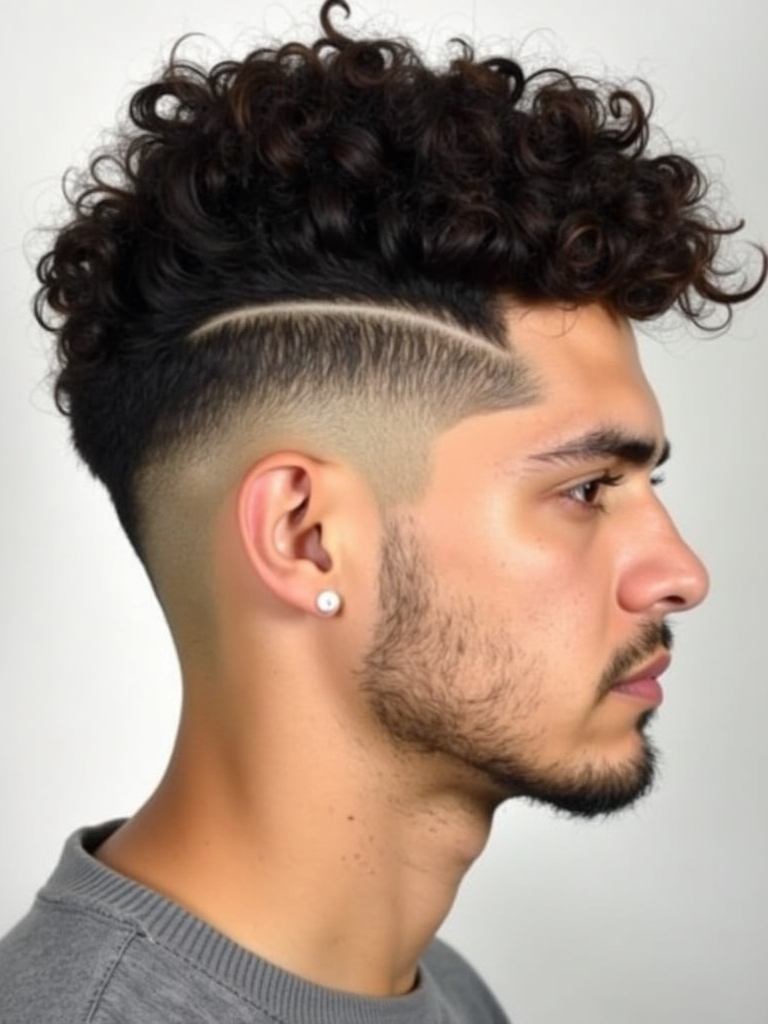 Men's Short Curly Hairstyles: Comb Over with Curly Top