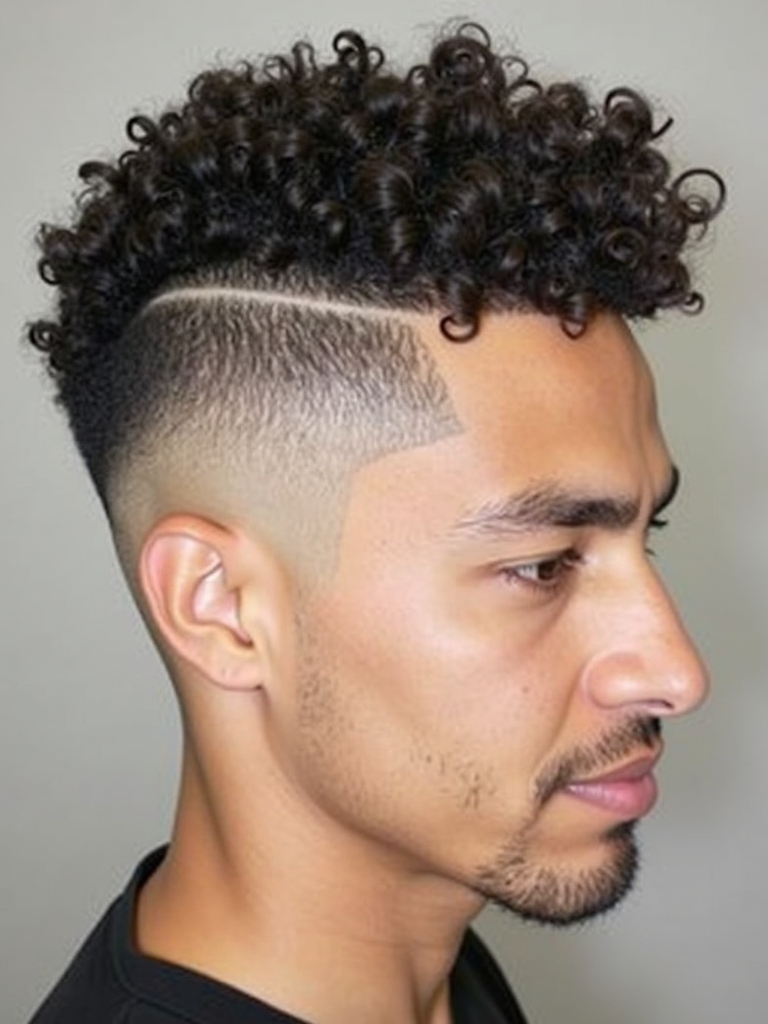 Men's Short Curly Hairstyles: Curly Mohawk Fade