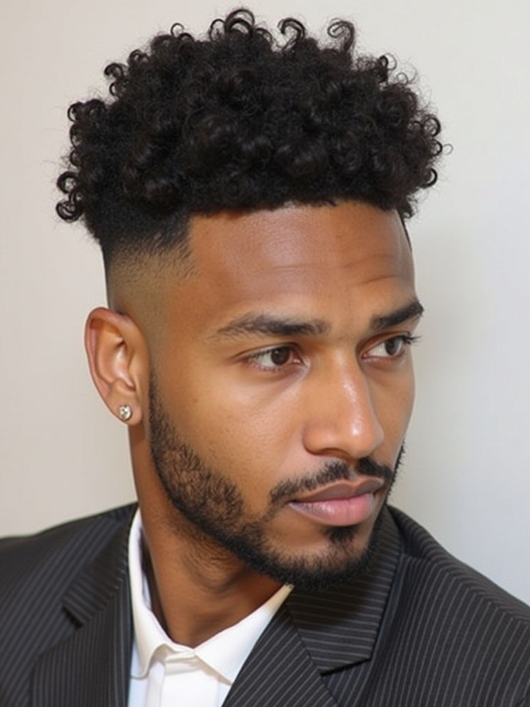 Men's Short Curly Hairstyles: Gradual Taper with Volume on Top