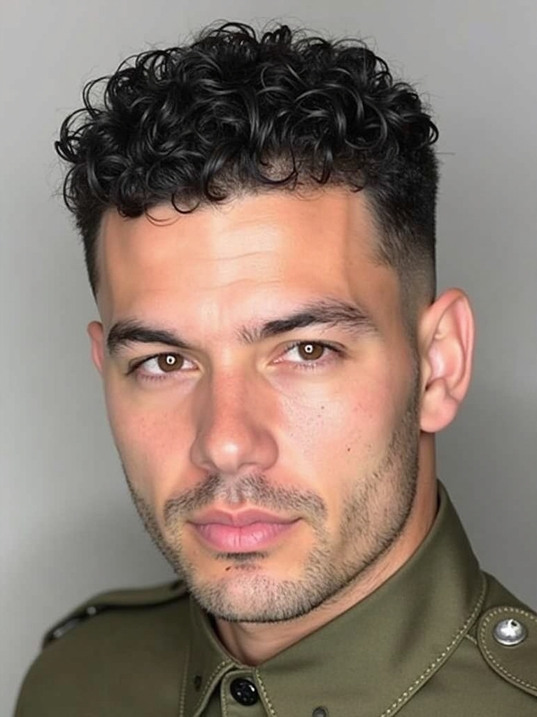 Men's Short Curly Hairstyles: Military-Inspired Curly Cut