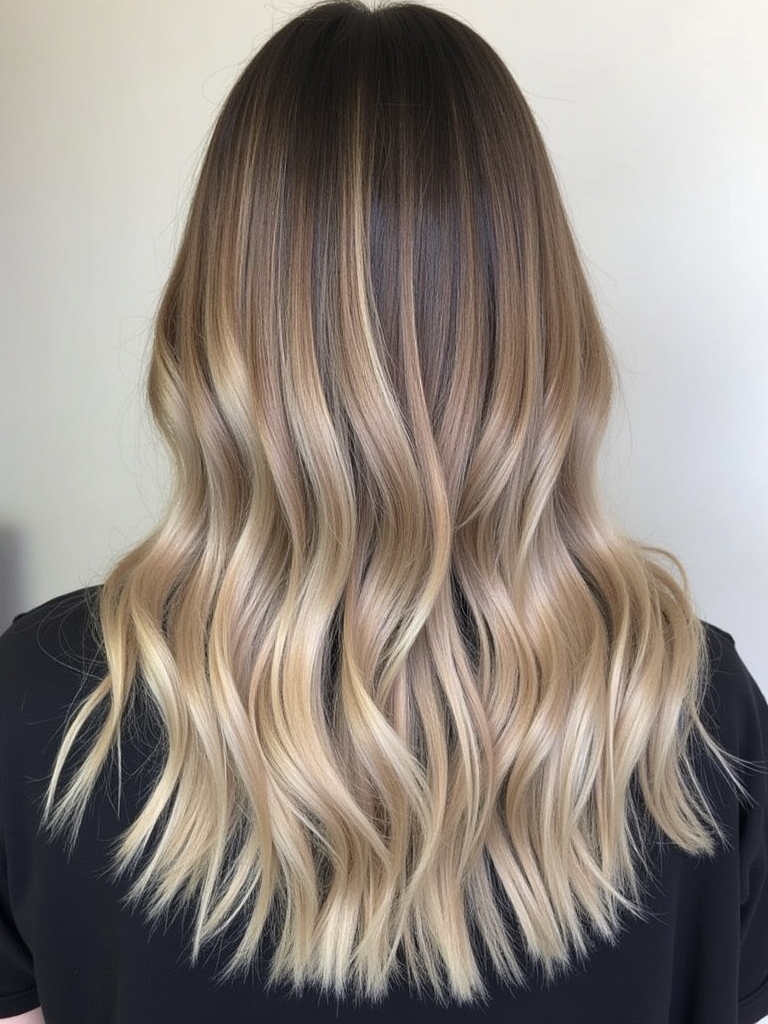 Honey Brown Balayage with Dark Roots and Light Ends