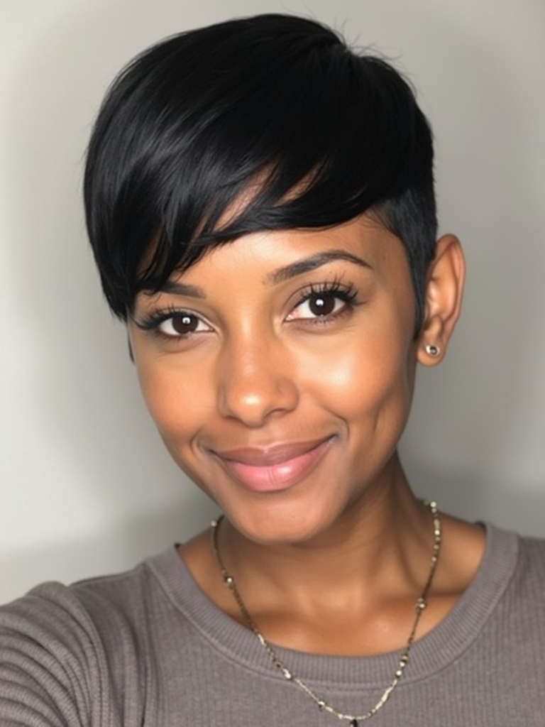 Short Pixie Haircuts Black Women: The Side Parted Swoop Pixie