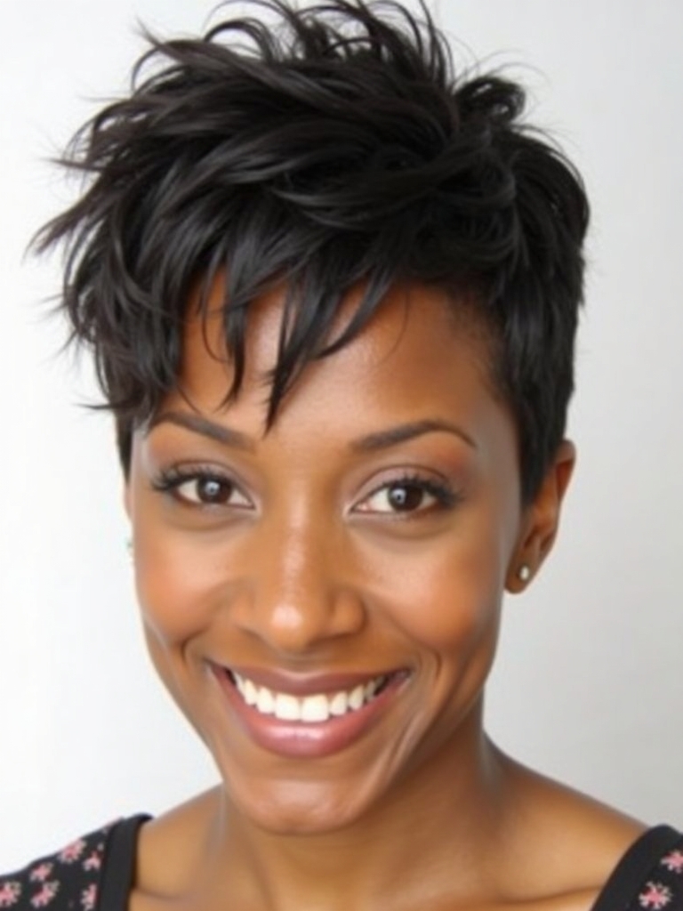 Short Pixie Haircuts Black Women: The Layered Pixie with Bangs