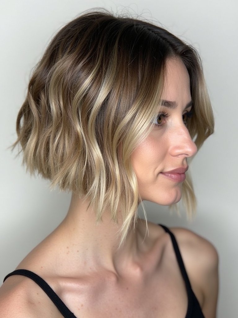 Angled Bob Haircut With Choppy Layers