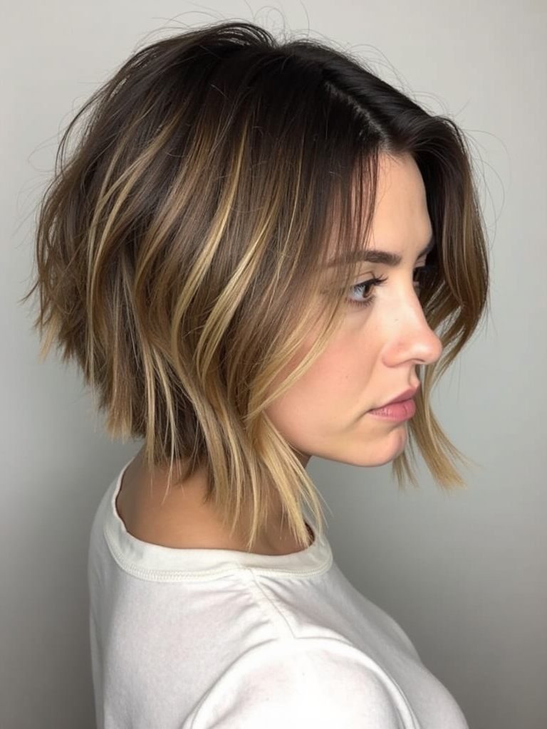 Layered Angled Bob Haircut With Bangs