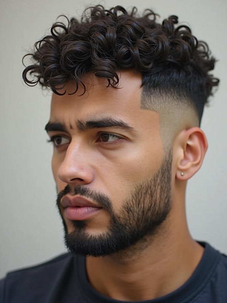 Men's Short Curly Hairstyles: Low Fade with Defined Curls
