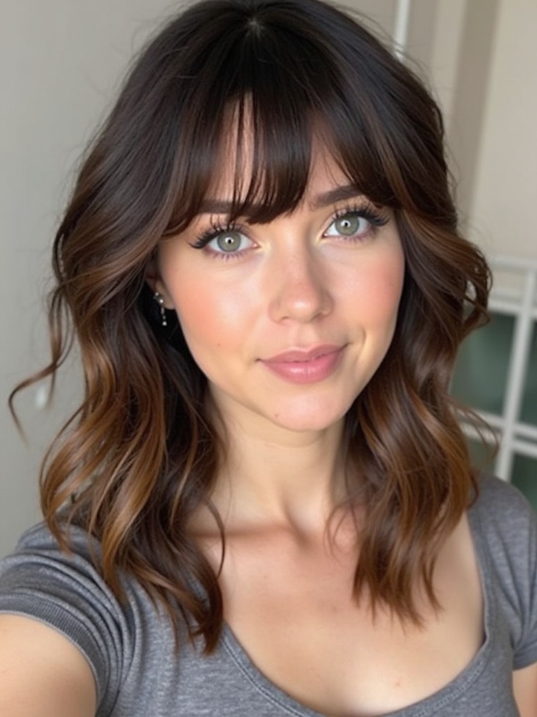 Face Framing Curtain Bangs with a Curtain Fringe Ponytail