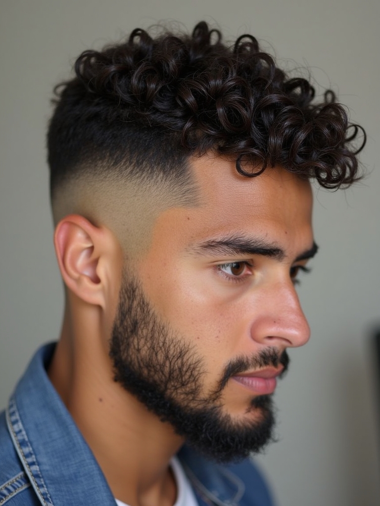 Men's Short Curly Hairstyles: High Fade with Textured Top
