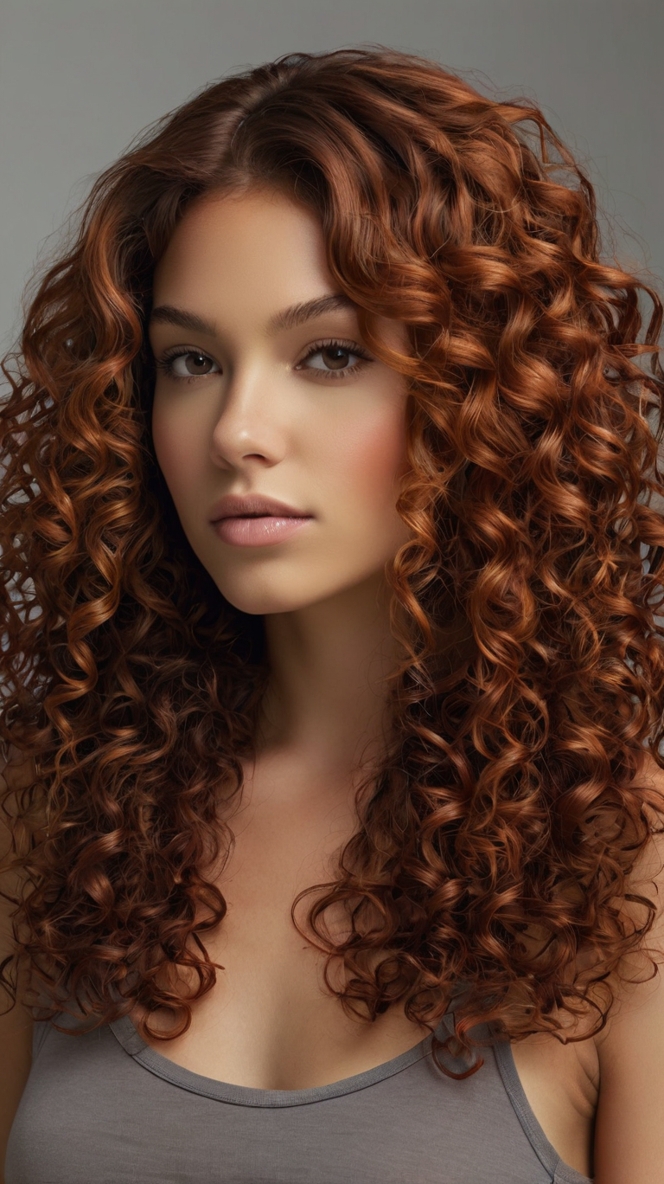 Chocolate Copper Side Part with Loose Waves