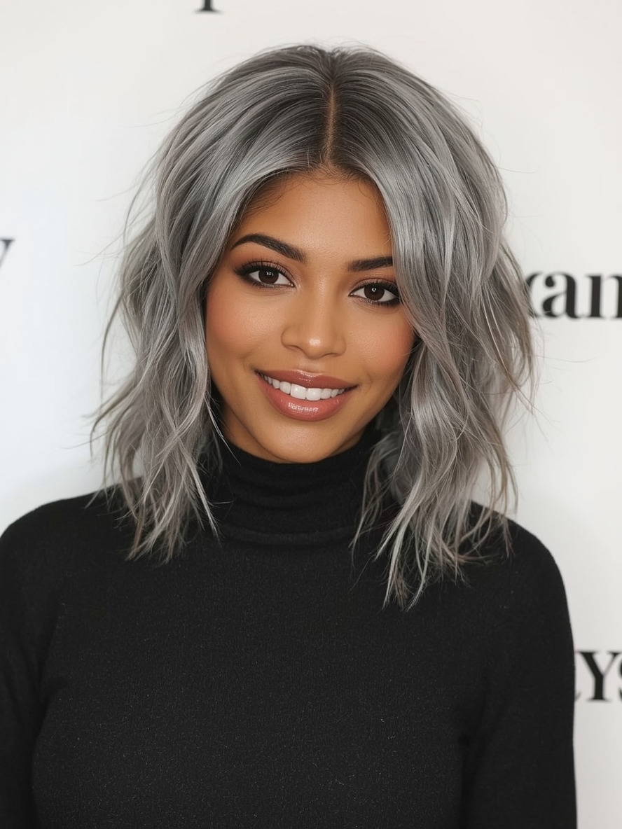 Silver Layered Hairstyle on Dark Skin