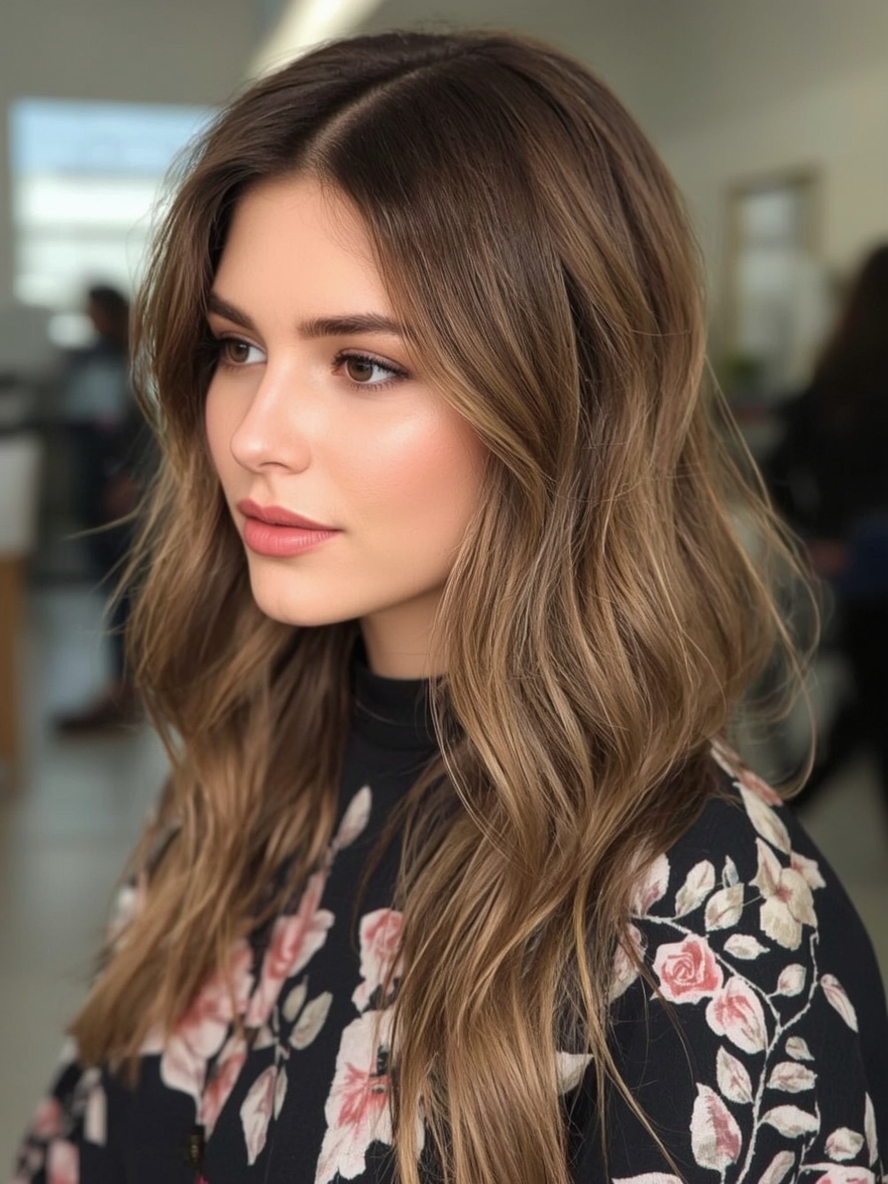 Butterfly Haircut with Face Framing Colour Pop for Long Hair and Round Face
