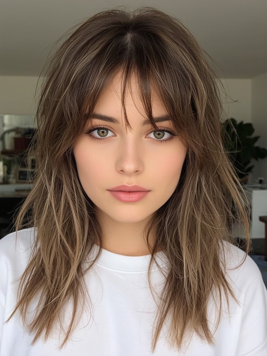 Butterfly Haircut with Highlighted Ends for Long Hair and Round Face
