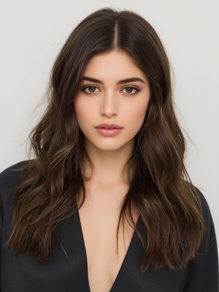 Butterfly Haircut with Side Swept Fringe for Long Hair and Round Face
