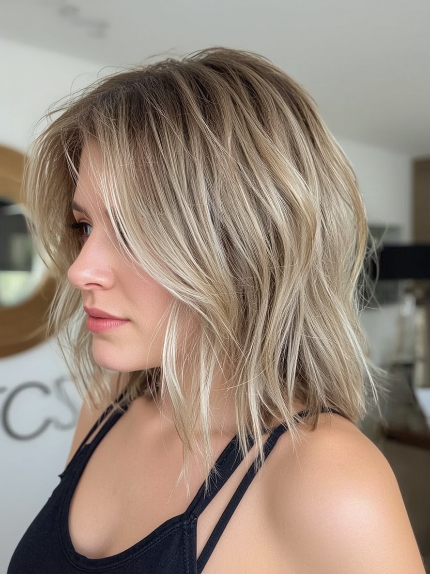 Hairstyles For Thin Fine Hair Over 60: Chin-Length Bob with Side-Swept Layers