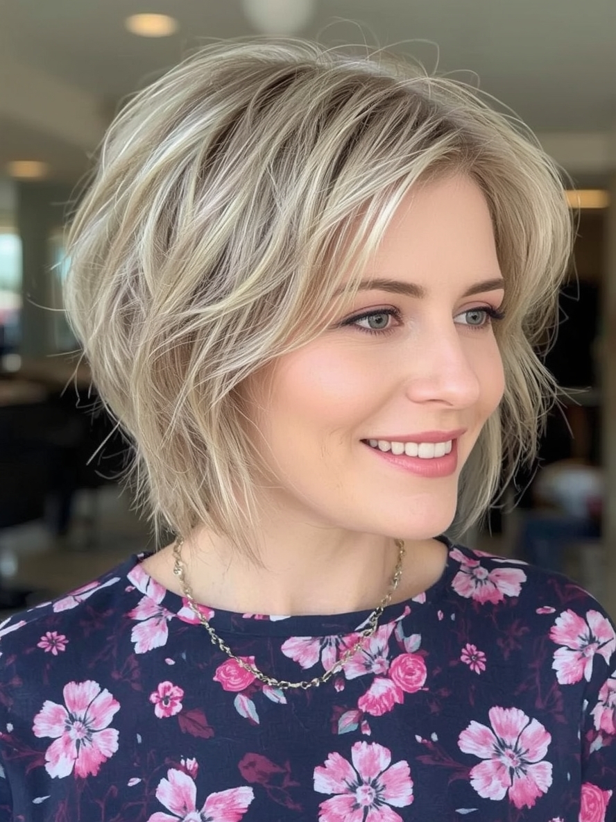 Hairstyle For Thin Fine Hair Over 50: Choppy Bob with Bangs