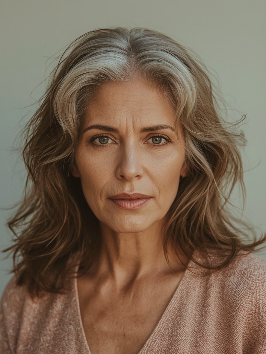 Long Hair Older Women: Layered and Flipped Out