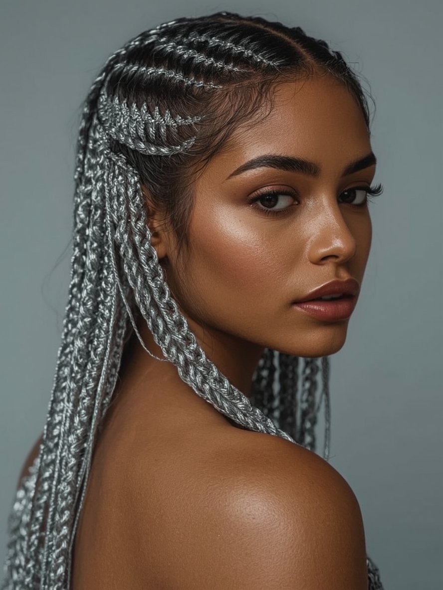 Silver High Ponytail on Dark Skin