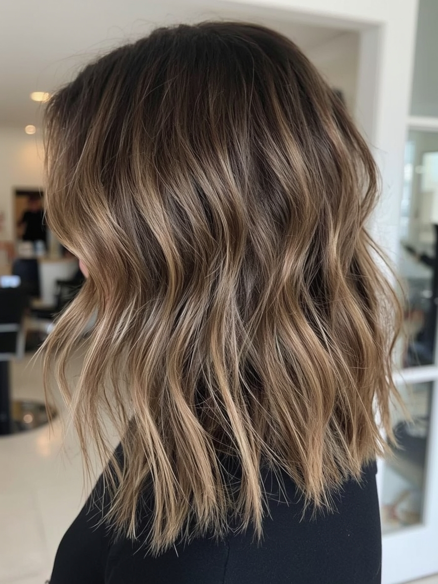 Shoulder Length Hairstyle For Thin Hair Fine : Textured Ends with Balayage