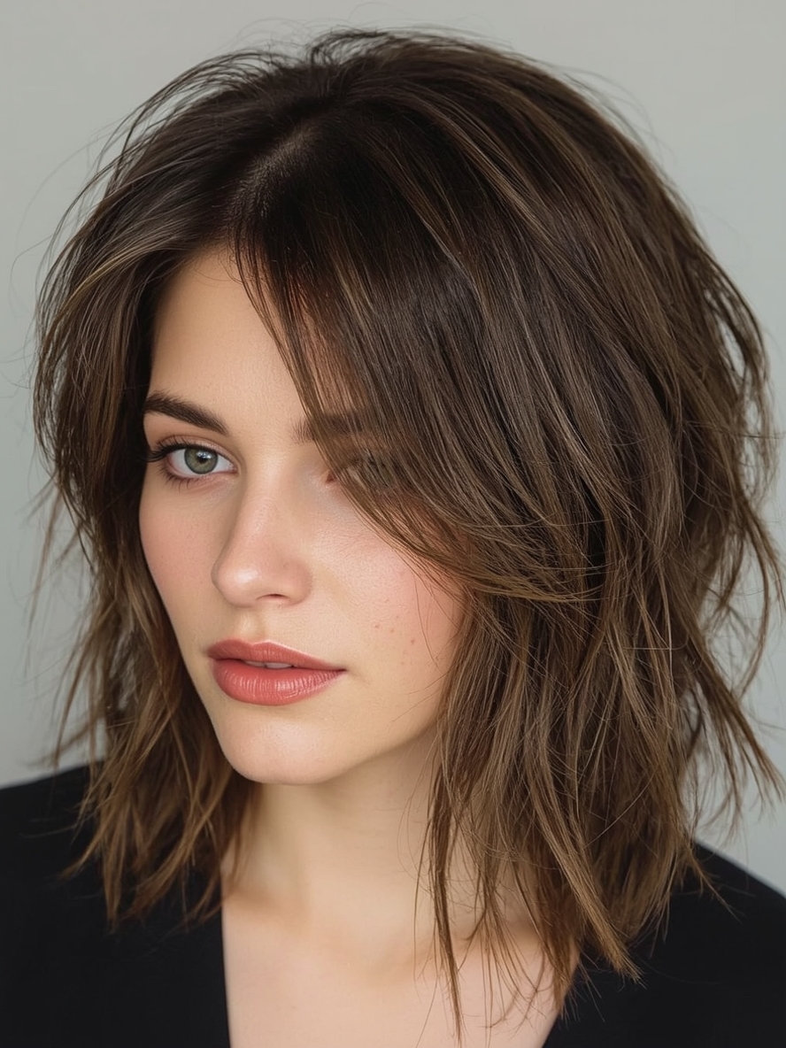 Shoulder Length Hairstyle For Thin Hair Fine : Straight With Side Swept Bangs