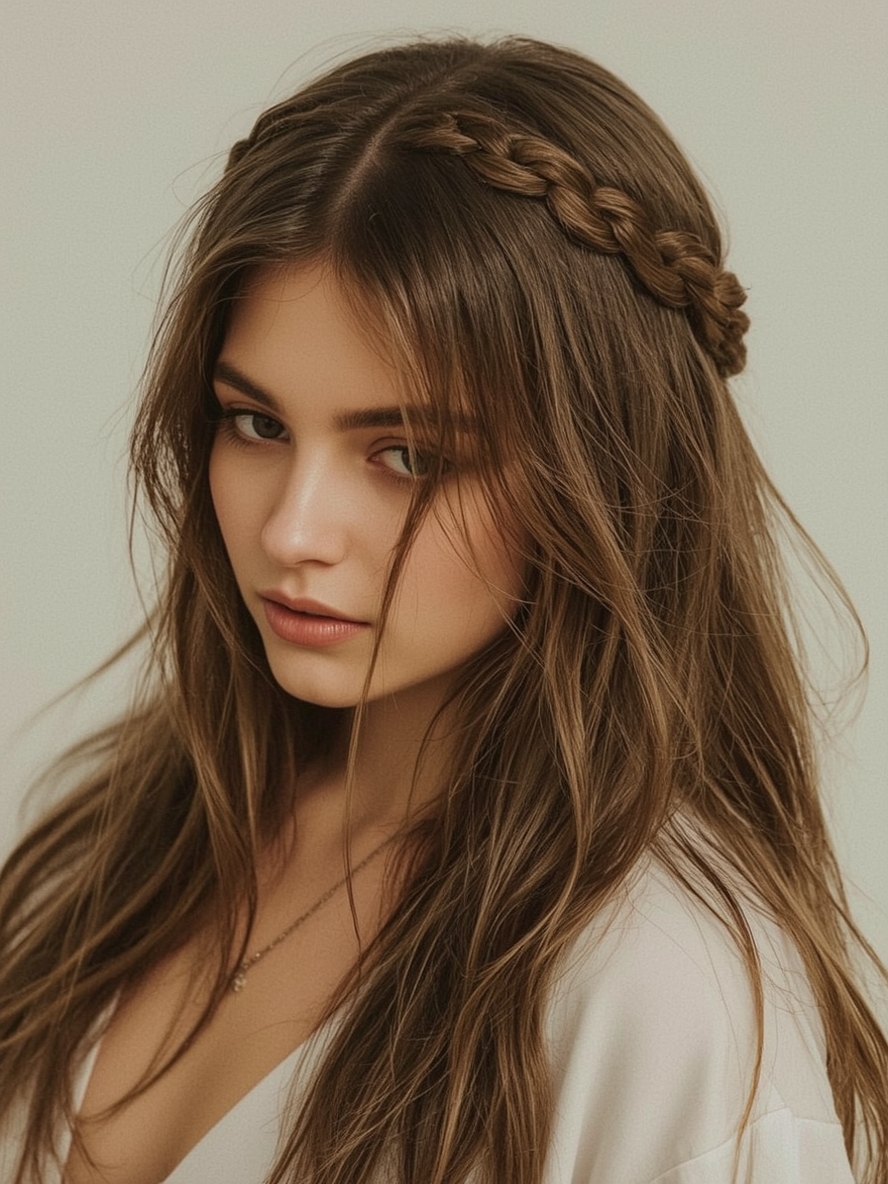 Butterfly Haircut Long Hair For Round Face: High Half Ponytail with Butterfly Layers