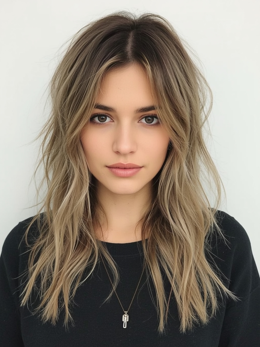 Butterfly Haircut with Messy Beach Waves for Long Hair and Round Face