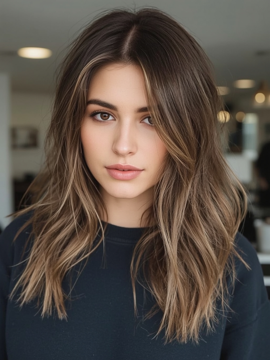 Bold Caramel Chunk: Thick Caramel Highlights on Brown Hair