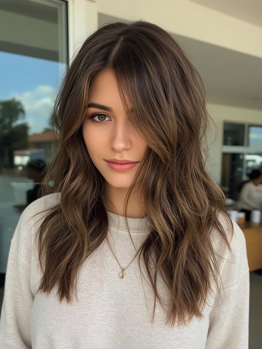 Brunette Summer Hair 2025: Brunette with Caramel Streaks