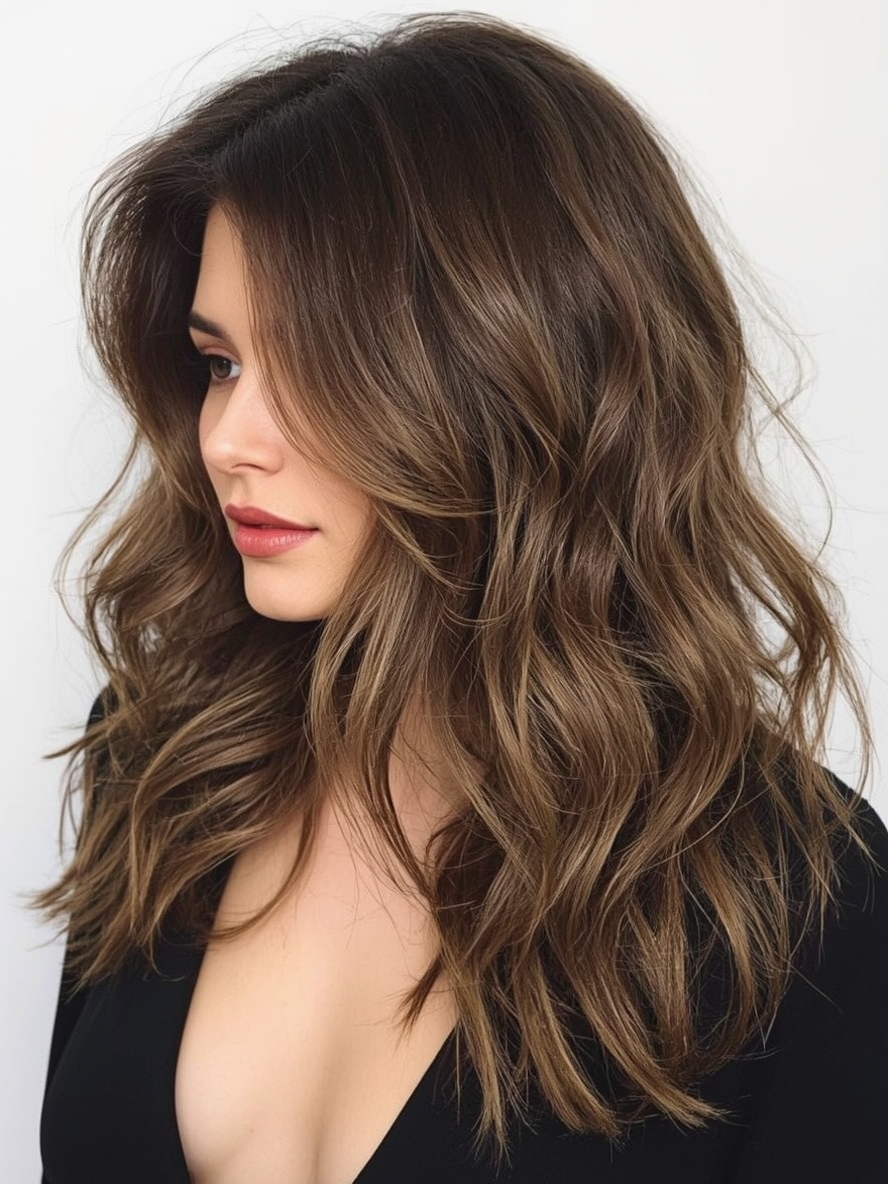 Long Hair Older Women: Textured Waves with Highlights