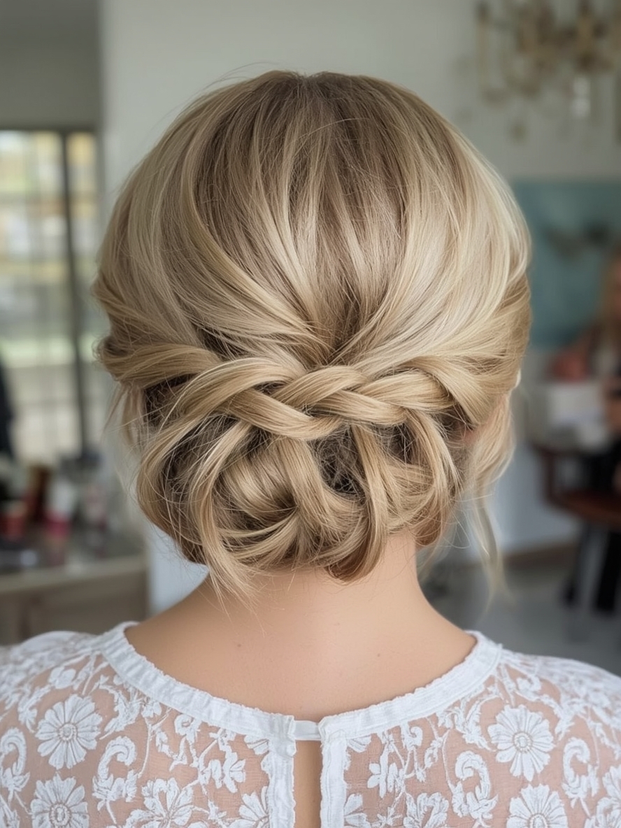 Bridesmaids Hairstyles: Wavy Half-Updo with Twist Details
