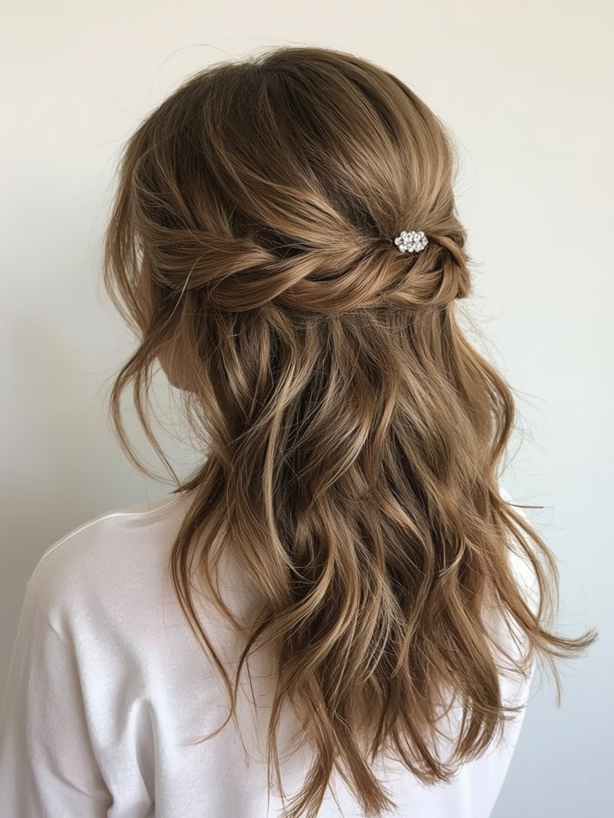 Bridesmaids Hairstyles: Crown Braid with Loose Waves