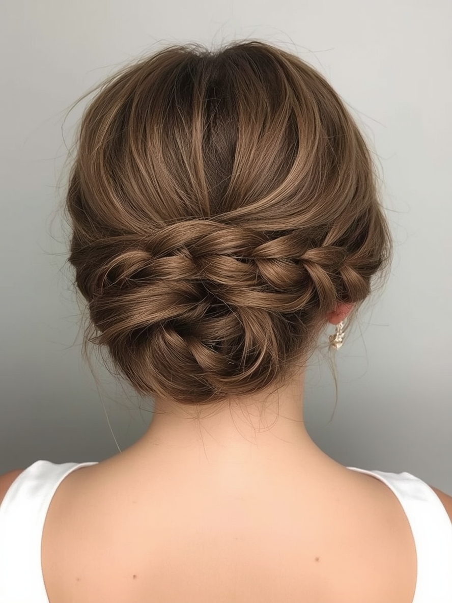 Bridesmaids Hairstyles: Low Chignon with Baby's Breath