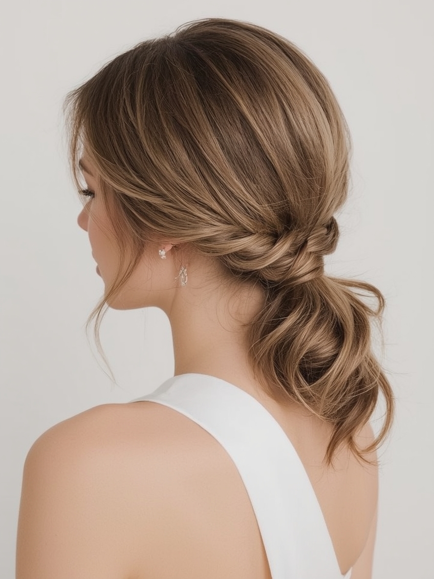 Bridesmaids Hairstyles: Low Ponytail with Ribbon Accent