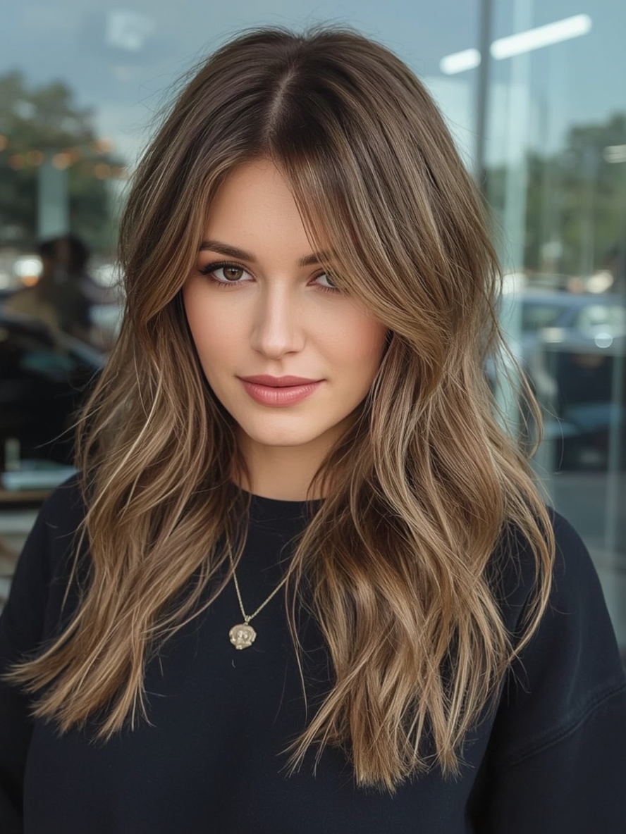 Long Hair Older Women: Shaggy Layers with Bangs