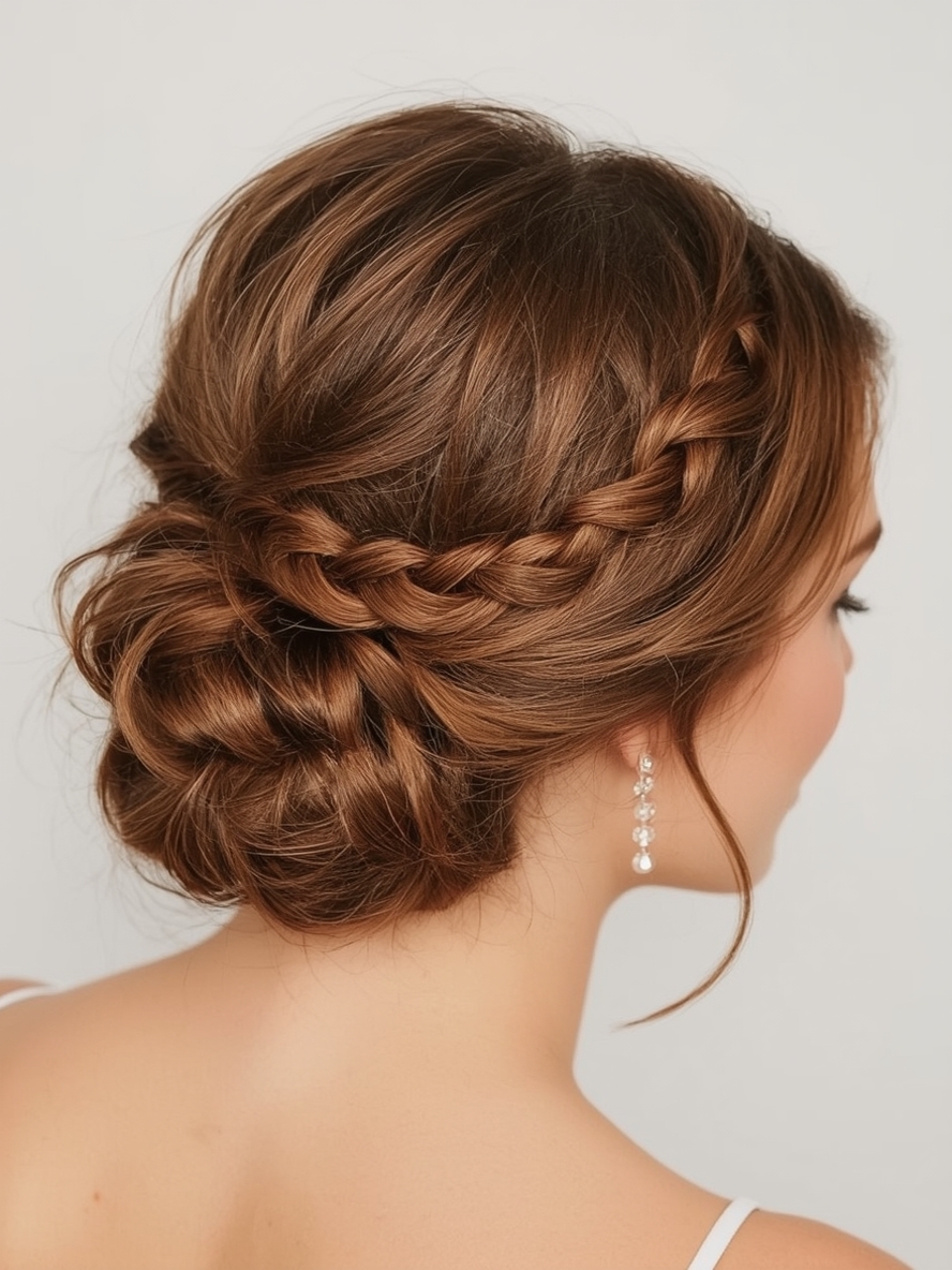 Chocolate Copper Messy Bun with Face-Framing Pieces