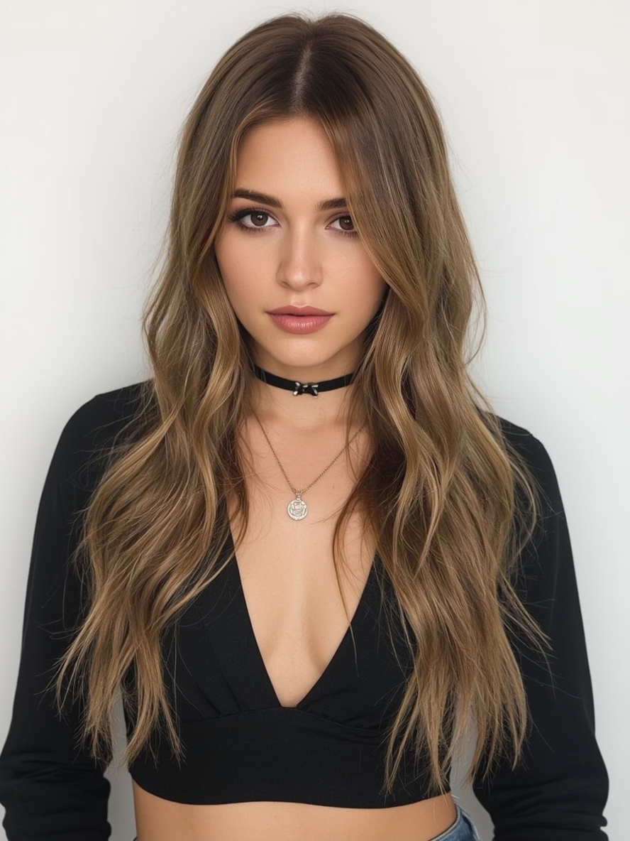 Butterfly Haircut with Voluminous Curls for Long Hair and Round Face