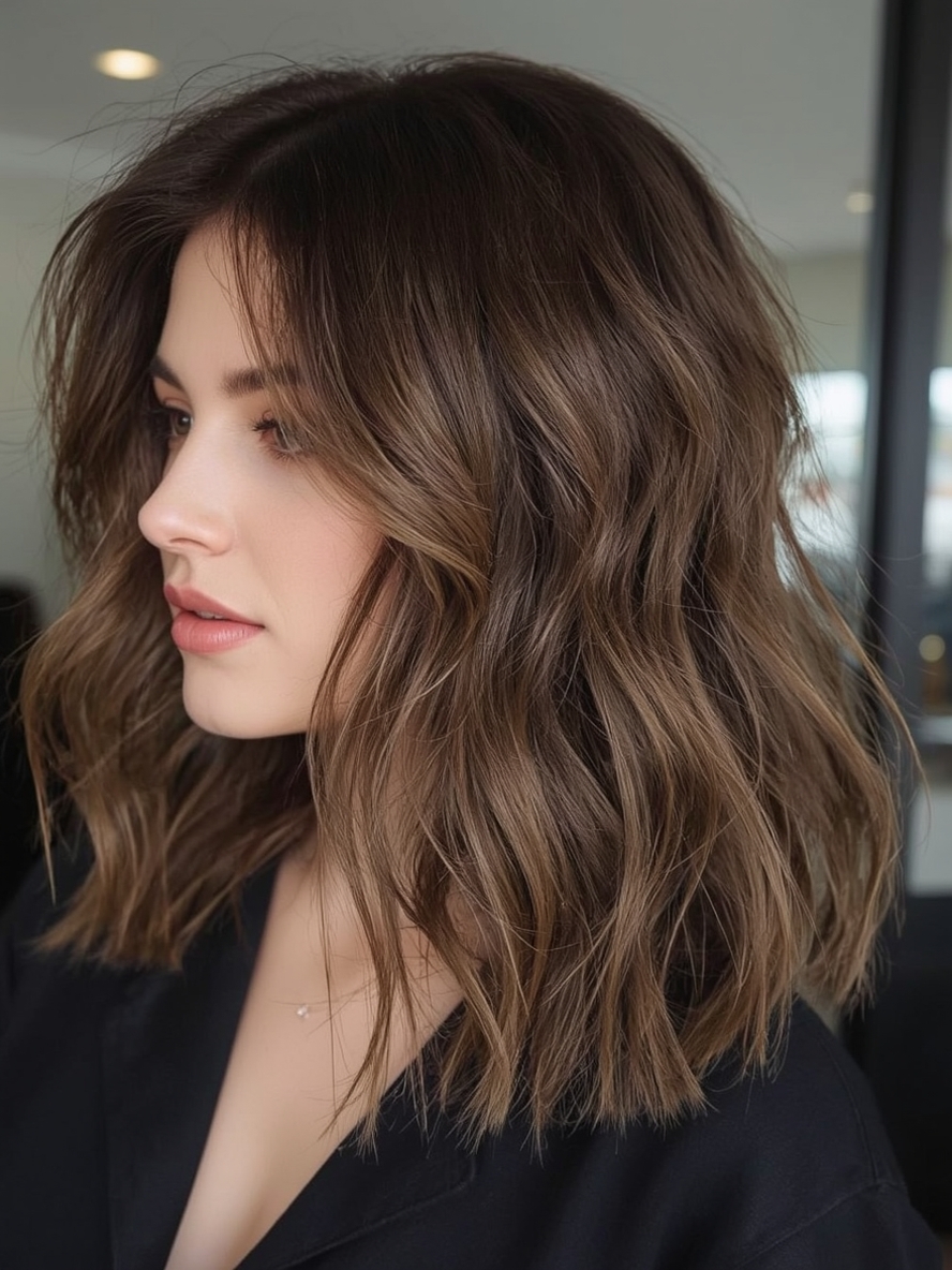 Shoulder Length Hairstyle For Thin Hair Fine : Defined Waves With A Deep Part