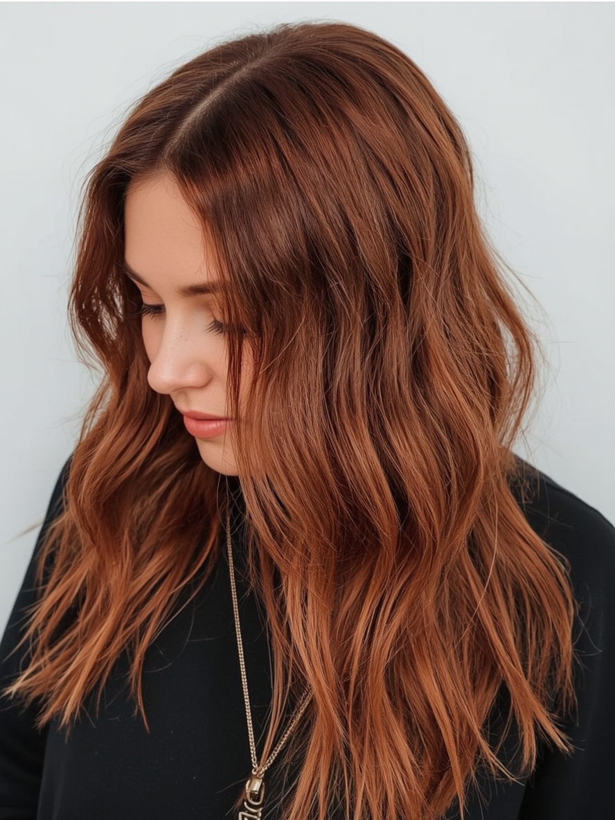 Chocolate Copper Highlights on Black Hair