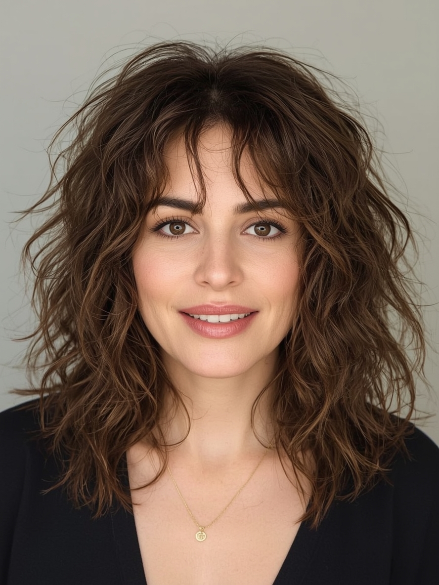 Long Hair Older Women: Messy Bun with Face-Framing Pieces