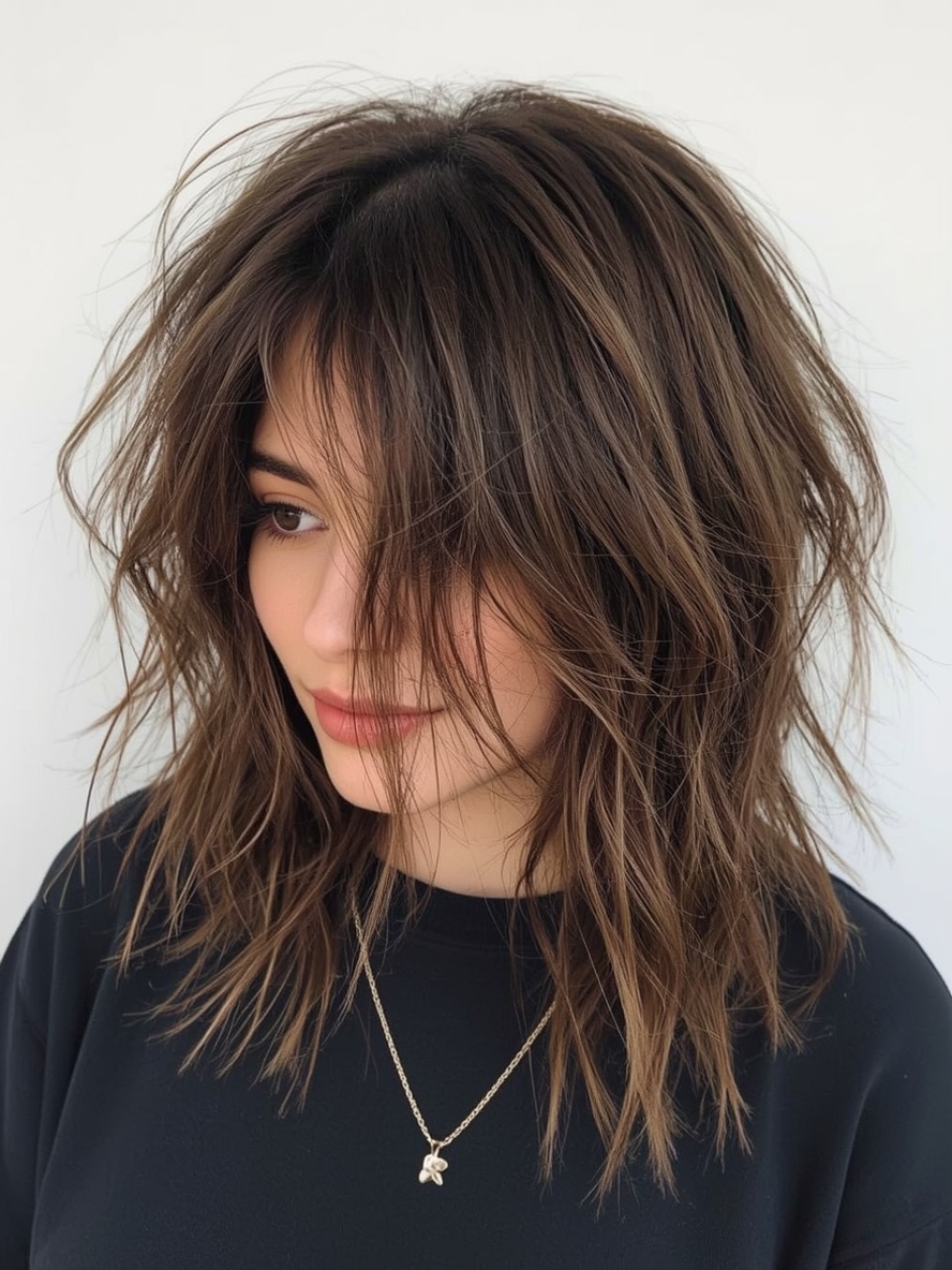 Butterfly Haircut with Balayage Highlights for Long Hair and Round Face